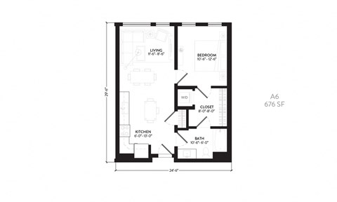 a floor plan of a house with a bedroom and a living room